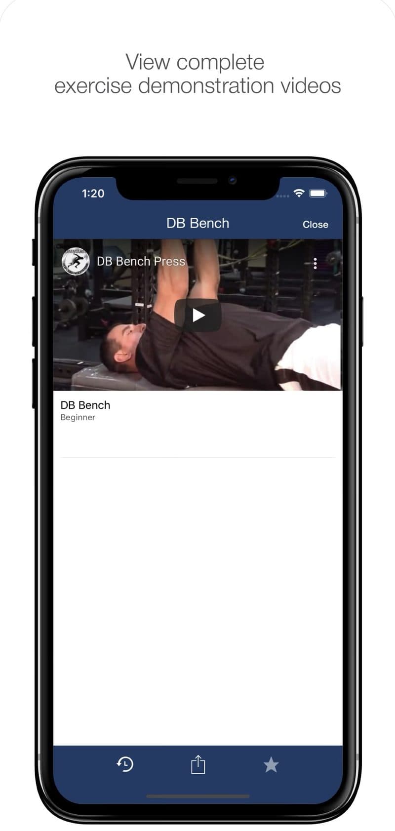 BPS app exercise screen: complete exercise demonstration videos